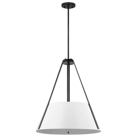 Brewster 3 Light Pendant Black Finish White Metal Shade