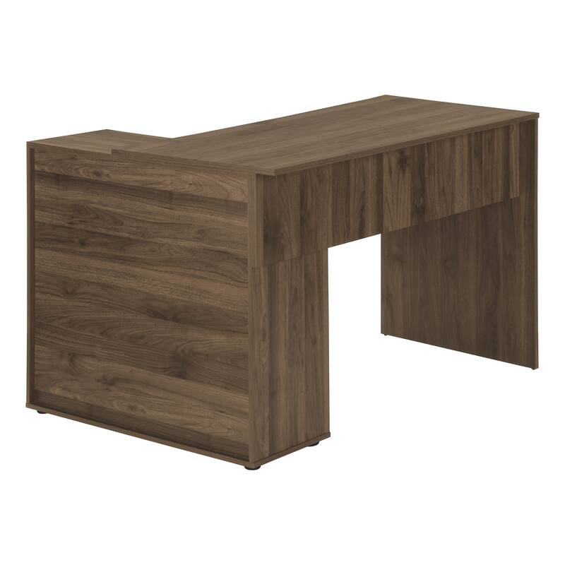 HomeRoots 46" Brown and Black Wood L Shape Computer Desk With Two Drawers