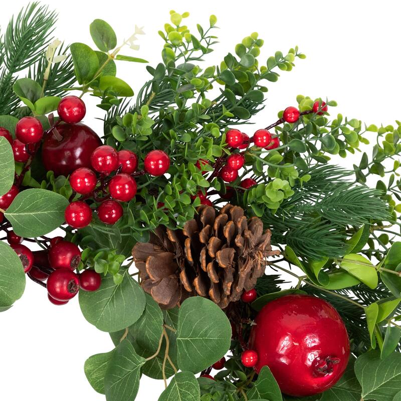 Crabapple Berries Boxwood Pine Artificial Christmas Wreath 26" Unlit