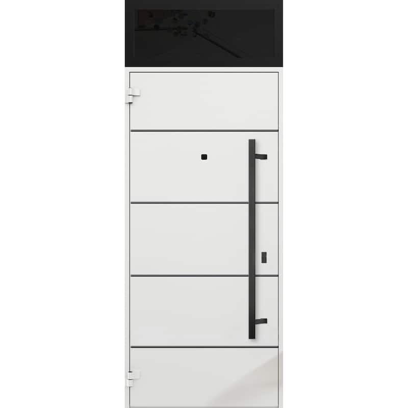 Exterior Prehung Steel Entry Door 0131 Black Enamel 2 Sidelites Top Window Stainless Steel Inserts W16+36+16xH80+16