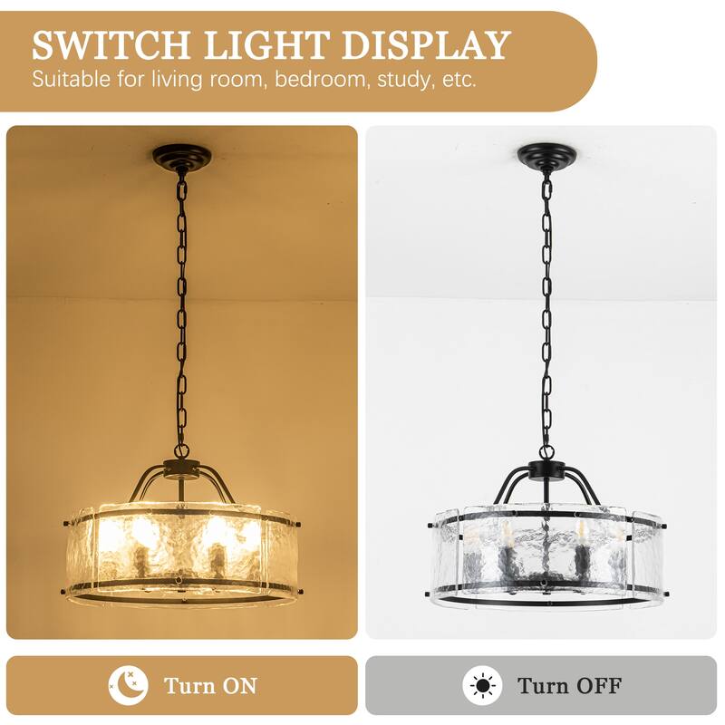 19.68-inch modern and stylish 6-light metal frame pendant lamp with rippled glass lampshade