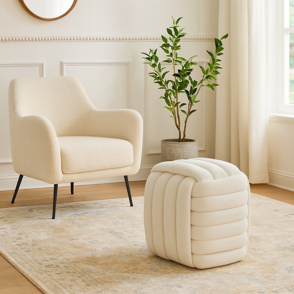 Modern Velvet Cube Knot Accent Stool with Layered Cushion Design