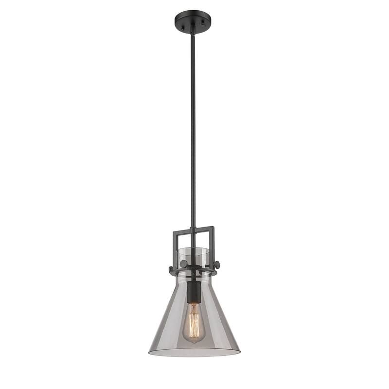 Innovations Lighting Newton Cone - 1 Light 10" Stem Hung Pendant - Matte Black/Light Smoke