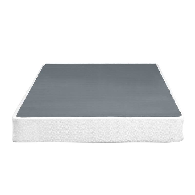 Black Metal Frame Eastern King Mattress Foundation with Textured Fabric Cover