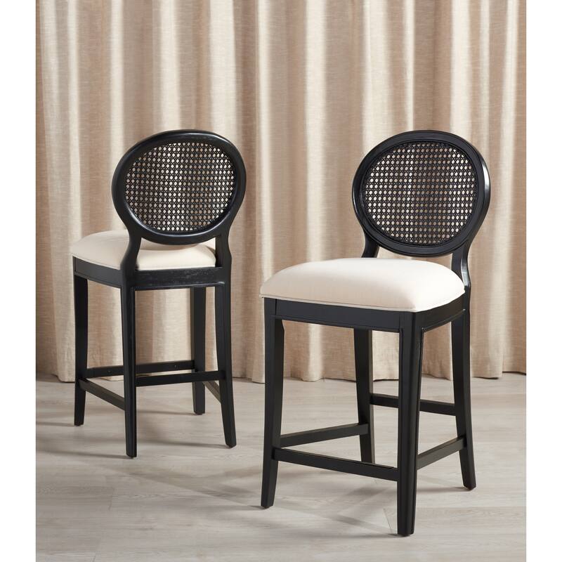 SAFAVIEH Couture Lyuda Rattan Counter Stool (Set of 2) - 19Wx23Dx40H - Black/Beige