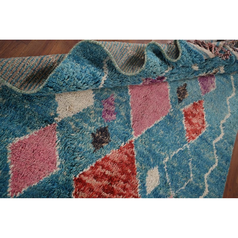 Turquoise Blue Moroccan Oriental Area Rug Hand-Knotted Wool Carpet - 5'0"x 9'1"