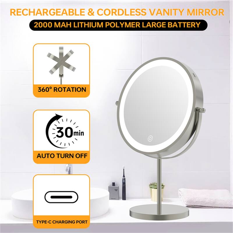1X/10X 360 Rotation Wall Makeup Mirror w/ Lights & 3 Color Lighting Dimmable