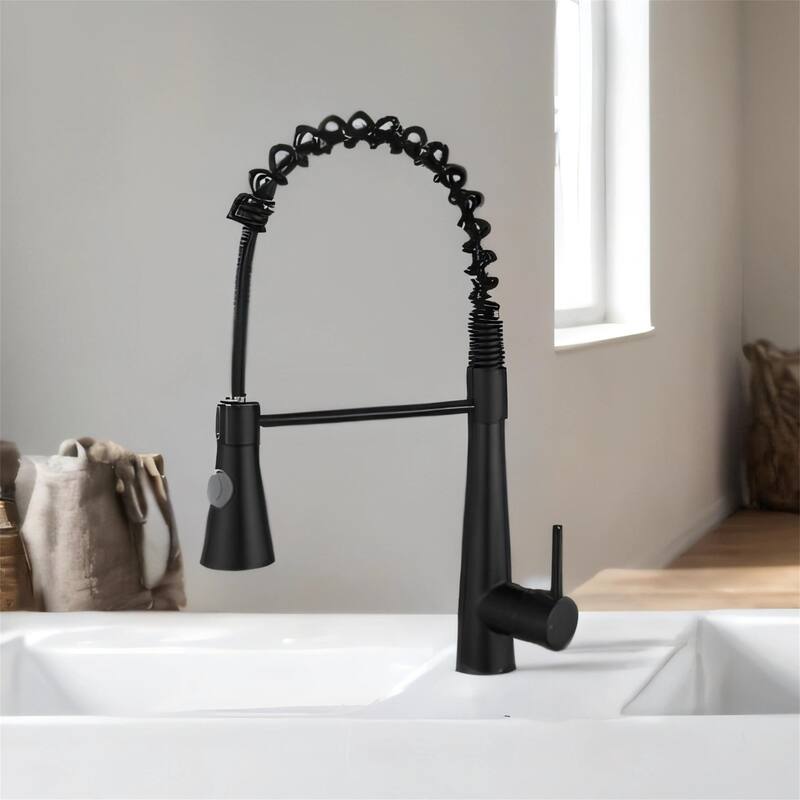 Commercial Kitchen Faucet w/ Pull-Out Sprayer - Single Handle, Black