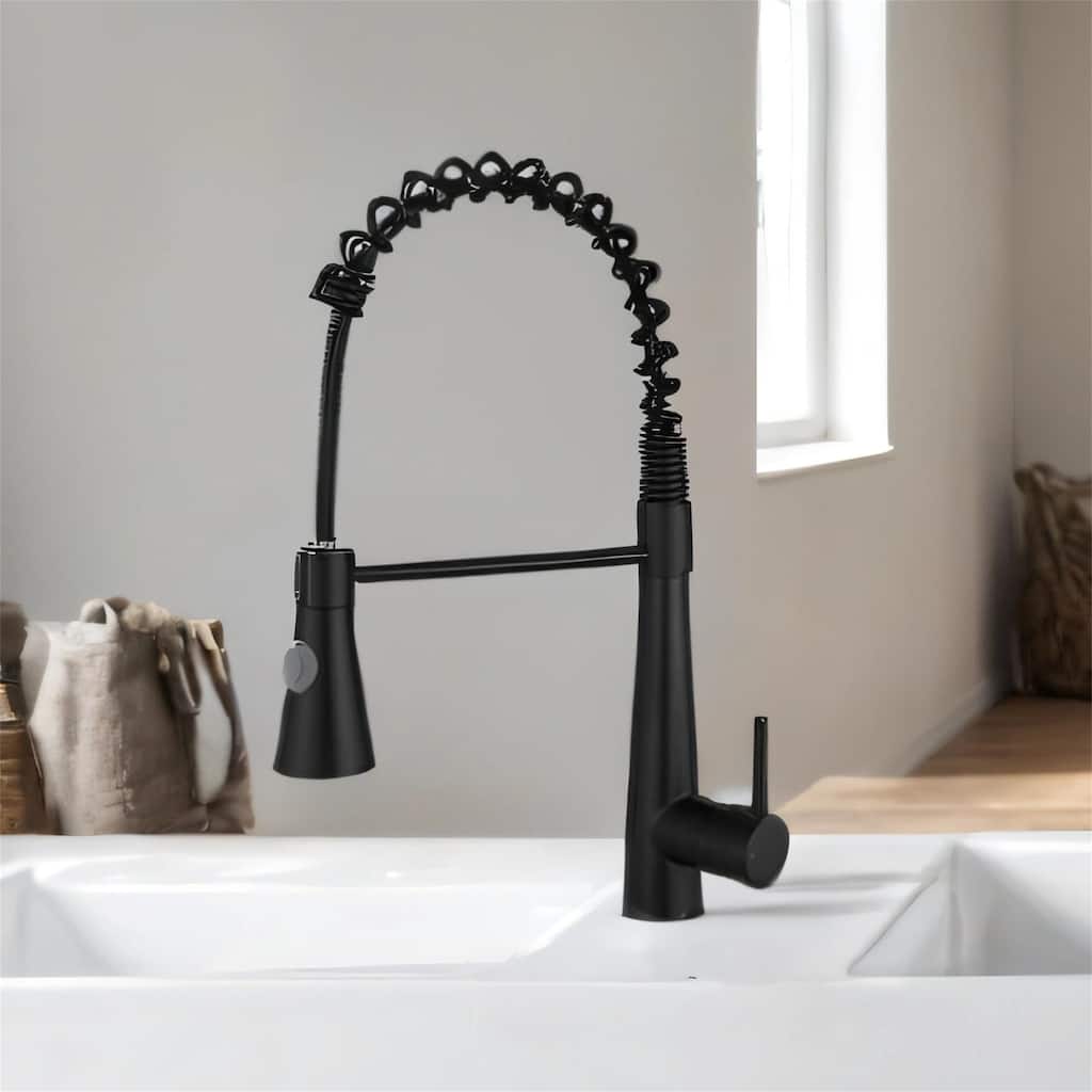 Commercial Kitchen Faucet w/ Pull-Out Sprayer - Single Handle, Black