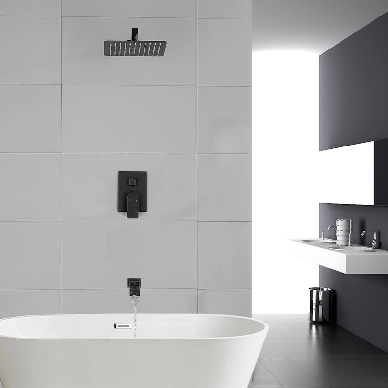Wall Mounted Tub Shower System with Rough-in Valve Pressure Balance Rainfall Shower Faucet with Tub Spout