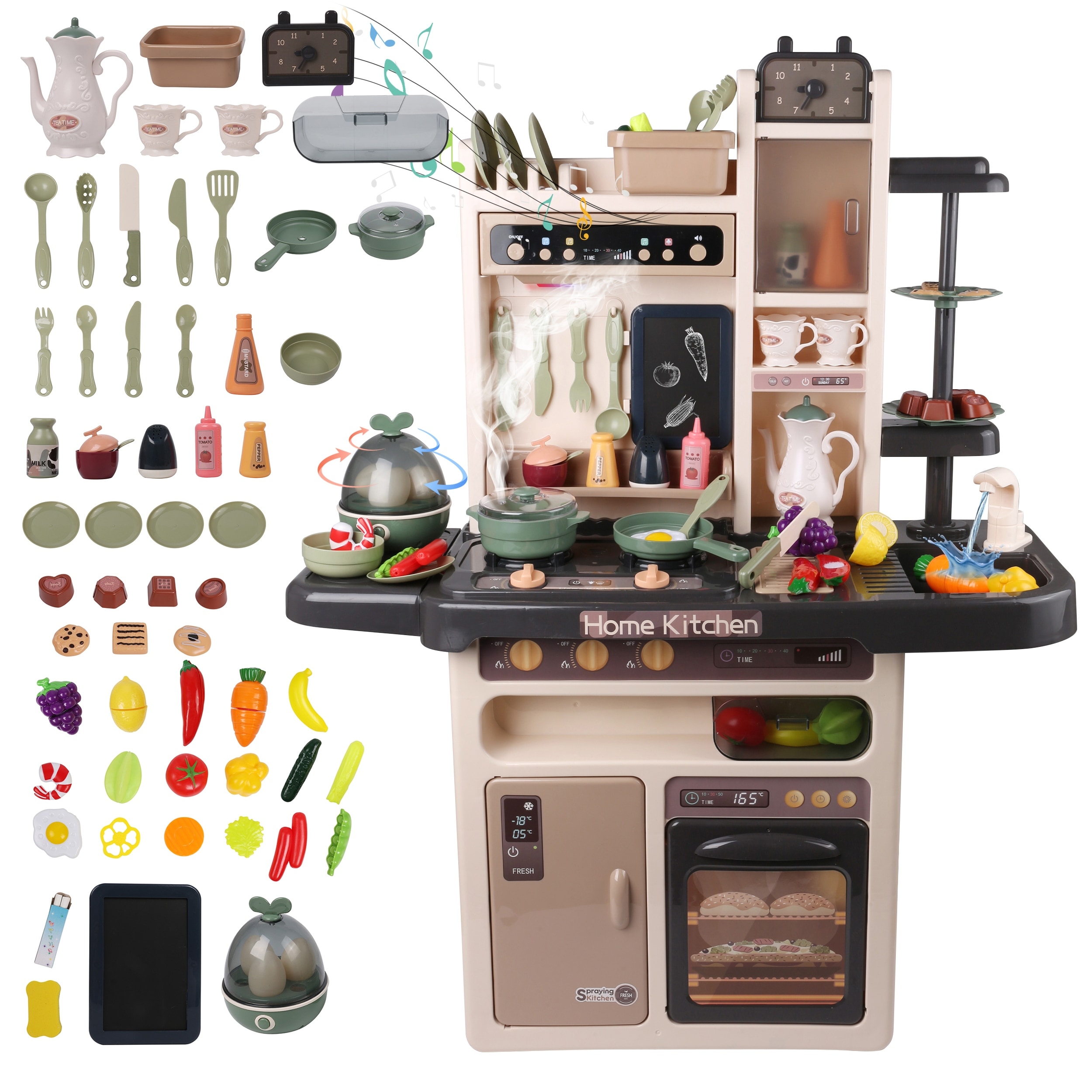 65 PCS Large Pretend Play Kitchen Toy Set for Kids Look Very Real Pink