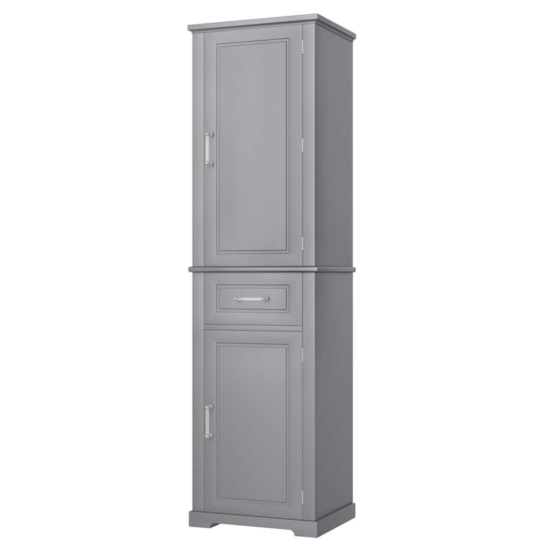 4-Door Tall Storage Cabinet - Adjustable Shelves & Door Racks, MDF Painted Finish for Bathroom/Office