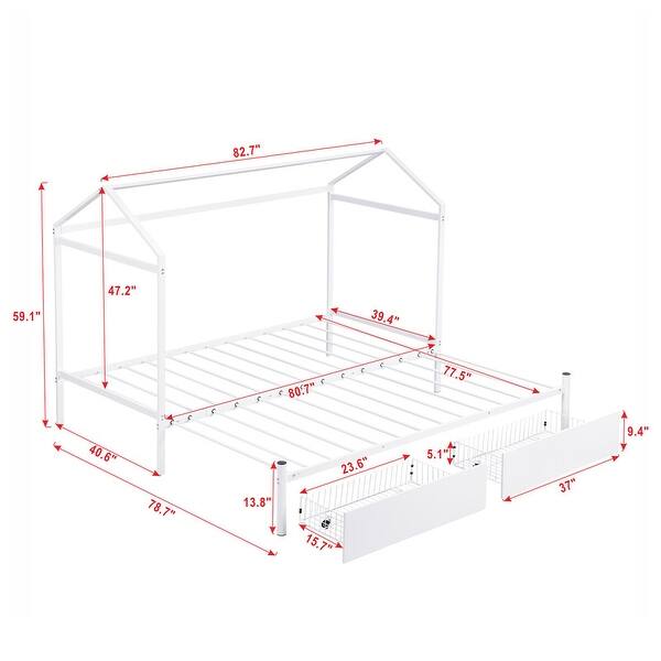 Kids and Baby 2 in 1 Twin XL to King Metal Twin Size House Platform Bed with 2 Drawers