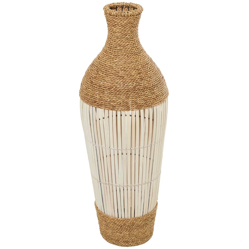 Seagrass Handmade Wrapped Tall Floor Vase with Cream Slatted or Mosaic Bamboo Center - Brown - Roche River Decor
