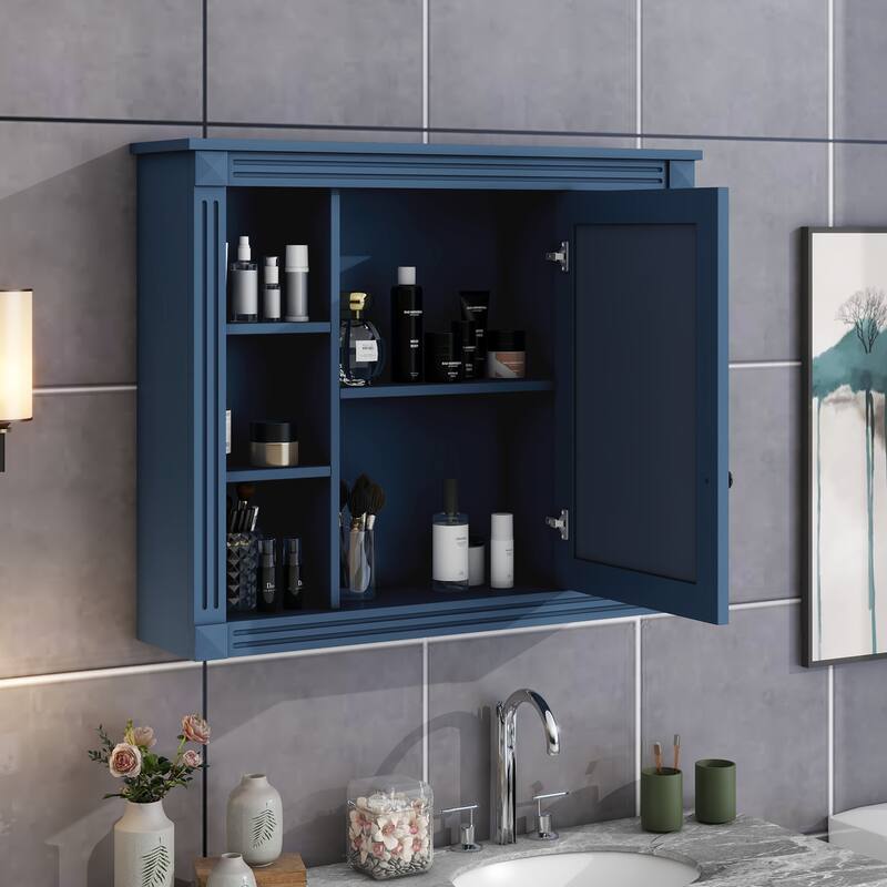 35 in. W x 28.7 in. H Rectangular Surface Mount Bathroom Medicine Cabinet with Mirror with Open Shelves