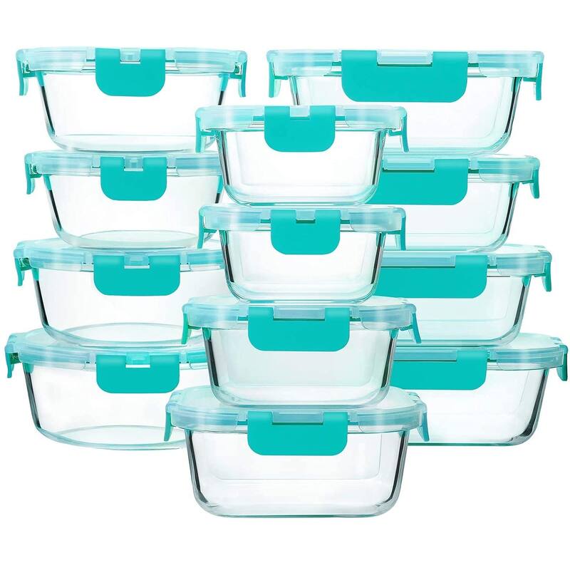 24-Piece Glass Food Storage Containers with Upgraded Snap Locking Lids,Glass Meal Prep Containers Set - Green