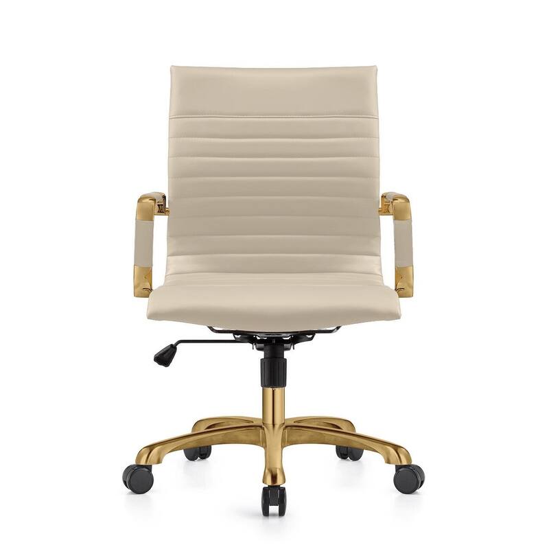 Harris Gold Frame Leather Office Chair with Padded Seat, Adjustable Height, Tilt Lock, 360° Swivel, and Smooth Rolling Casters