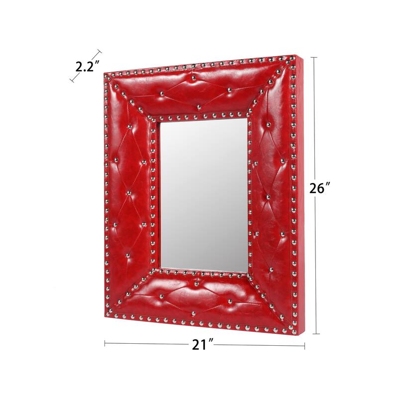 Rectangle Decorative Wall Hanging Mirror Rivet PU Covered MDF Framed
