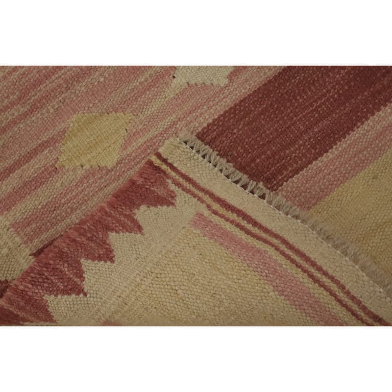 Hand Woven Oriental 100% Wool Carpet Southwestern Tribal Pink Kilim Runner Rug - 5' 11'' X 2' 0''
