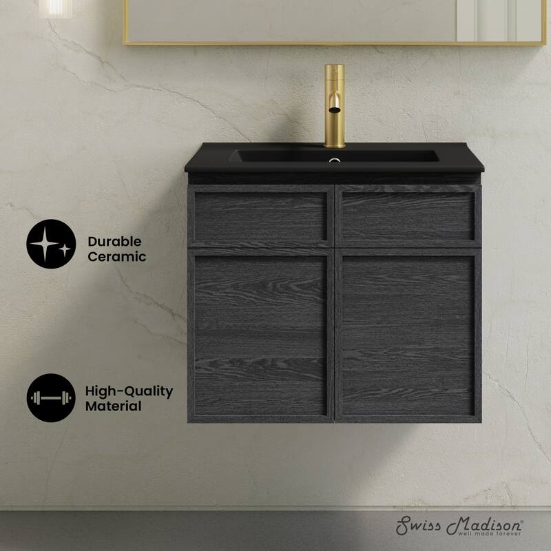 St. Tropez 24" Wall-Mounted Bathroom Vanity In Black Oak With Black Sink Top - 24
