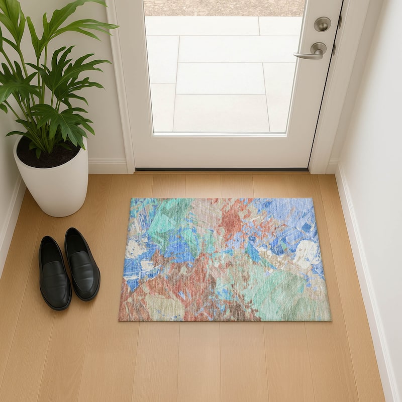 Premium Washable Super Soft Modern Brushstrokes Mayfield Rug - Coral - 1'8" x 2'6"