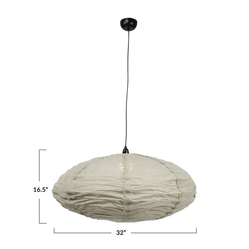 Linen and Cotton Pendant Lamp with Frayed Edges - 32.0"L x 32.0"W x 16.5"H