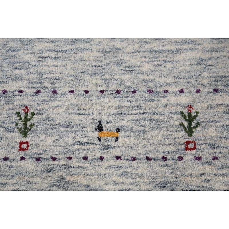 Hand Knotted Oriental 100% Wool Carpet Tribal Animal Pictorial Beige & Ivories Gabbeh Area Rug - 5' 9'' X 2' 9''