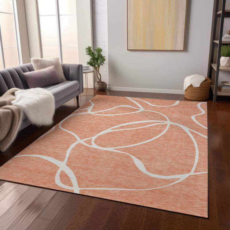 Machine Washable Indoor/ Outdoor Abstract Modern Chantille Rug - Salmon - 5' x 7'6"