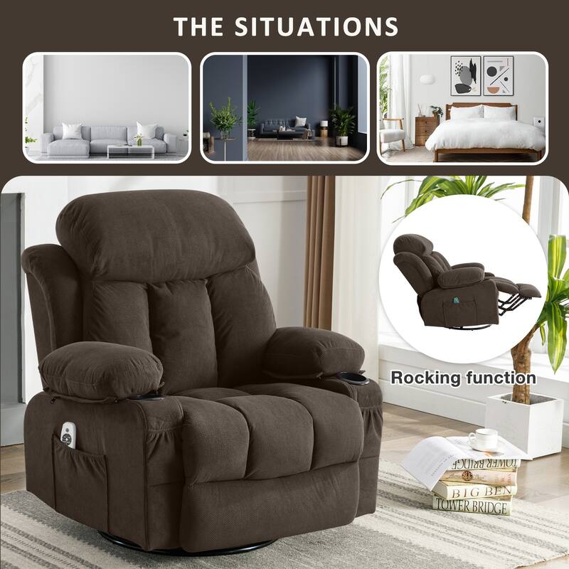 Massage Swivel Recliner Chair Sofa with USB and 2 Cup Holders & Heated