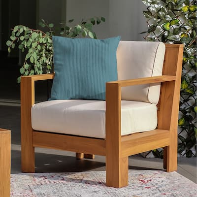 Logan Teak Outdoor Lounge Chair with Sunbrella Vellum Cushion