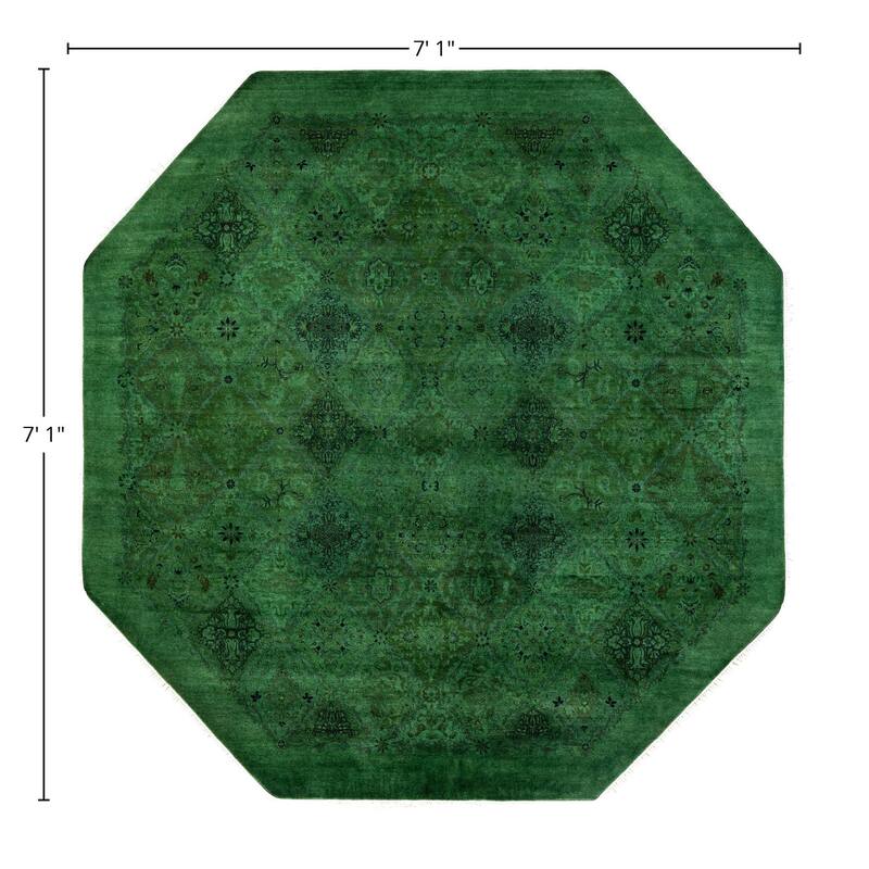 Overdyed One-of-a-Kind Hand-Knotted Area Rug - Green - 7' 1" x 7' 1"