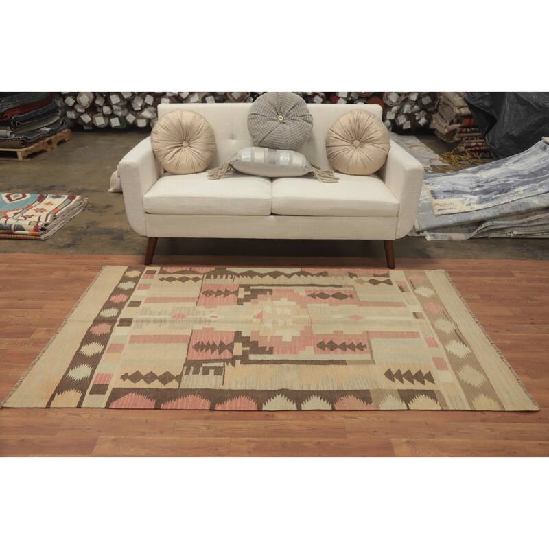 Hand Woven Oriental 100% Wool Carpet Southwestern Tribal Multi-Colored Kilim Area Rug - 6' 5'' X 3' 10''