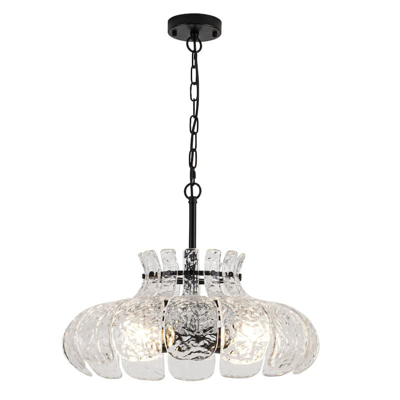 20.47-inch modern unique 4-light metal pendant lamp with glass ripple lampshade and adjustable height