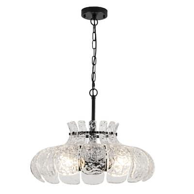 20.47-inch modern unique 4-light metal pendant lamp with glass ripple lampshade and adjustable height