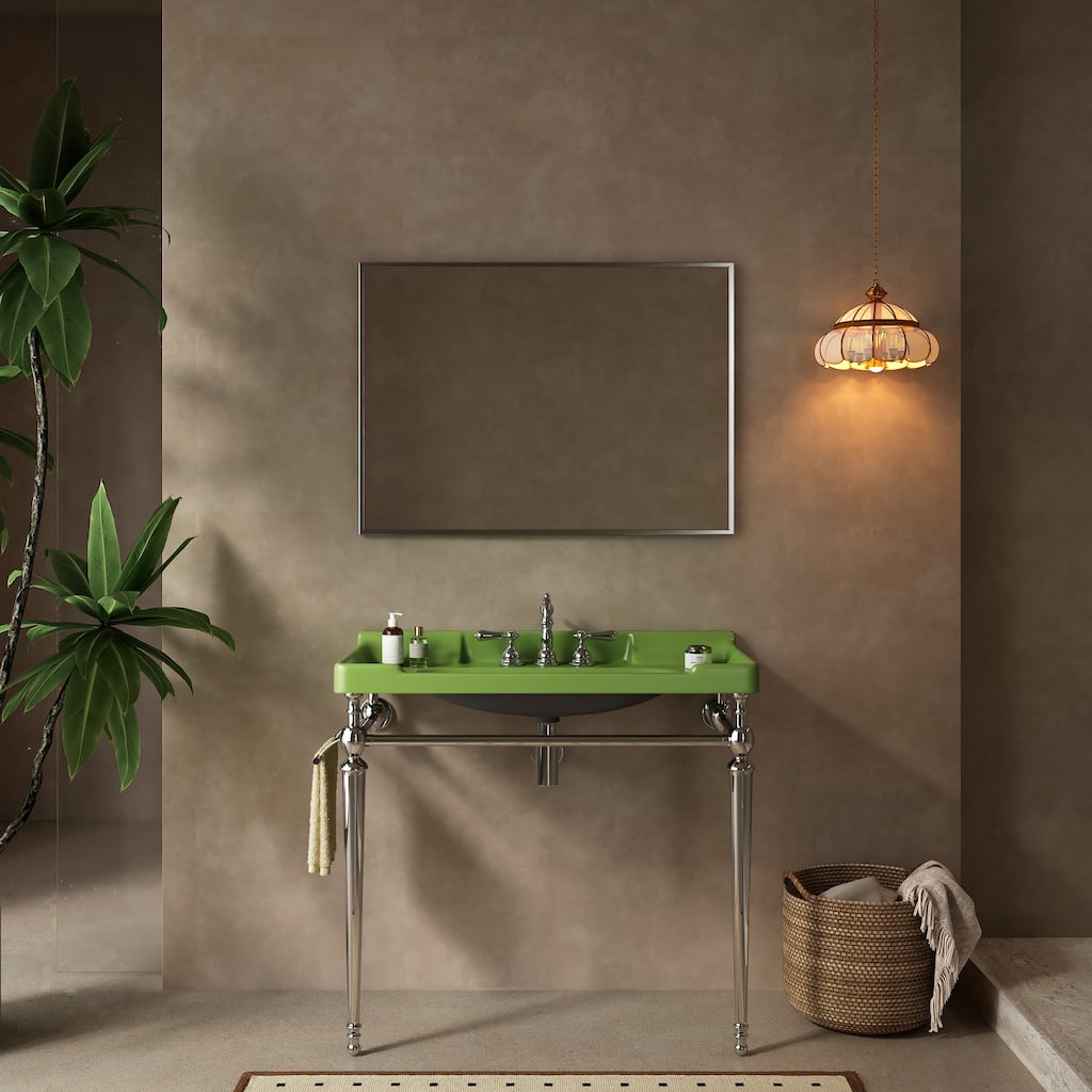 36"Bathroom Console Sink,Wall-Mounted Ceramic Basin with 3 Pre-drilled Faucet Holes,Freestanding Support Legs with Towel Bar