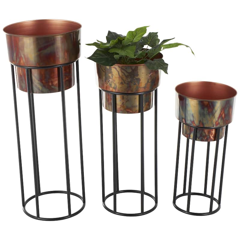 Metal Nesting Indoor Outdoor Planter with Tall Black Stands - Set of 3 Copper - Roche River Decor - Copper