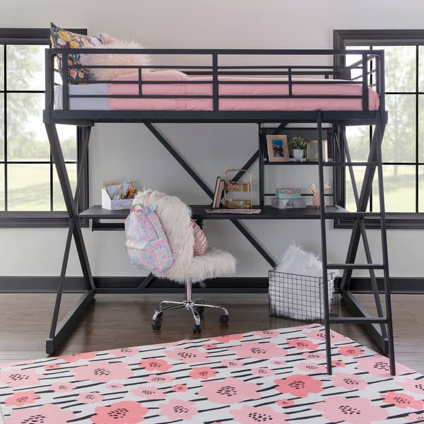 slide 2 of 5, Linon Trinity Full Size Steel Study Loft Bunk Bed