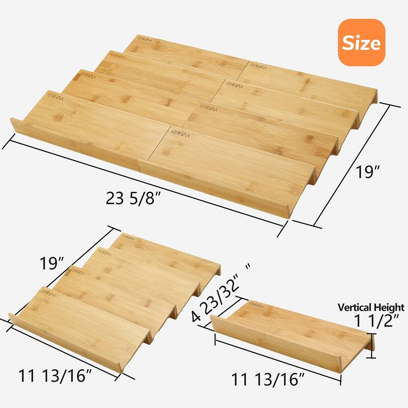 Bamboo Spice Drawer Organizer with Non-slip Mat,4 Tier 2 Set Jar Spice Rack Tray From 12"to24",Hold up 48 Jars Seasoning