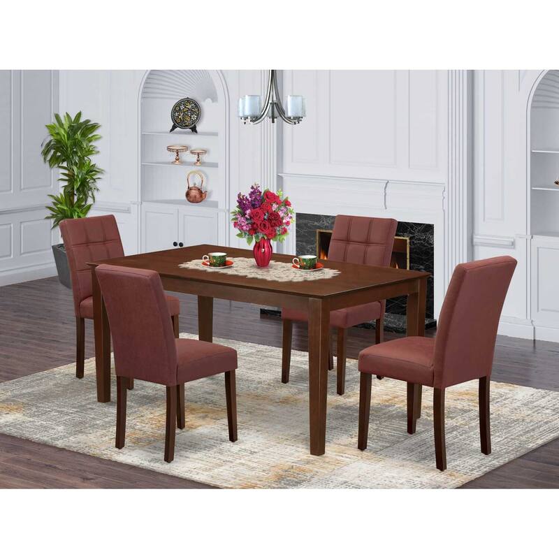 5-Piece Mahogany Finish Solid Wood Top - Rectangular Dining Room Set - Seats-4