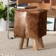 preview thumbnail 2 of 7, Scotlyn Genuine Goat Leather Footstool with Teak Wood Legs - Rustic Boho Accent with Natural Hide Upholstery, Handmade Footrest