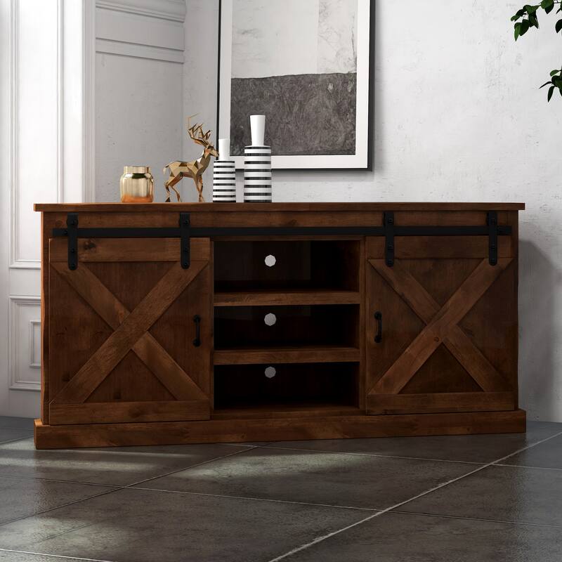 Bridgevine Home Farmhouse 66 inch Corner TV Stand for TVs up to 80 inches, No Assembly Required, Aged Whiskey Finish