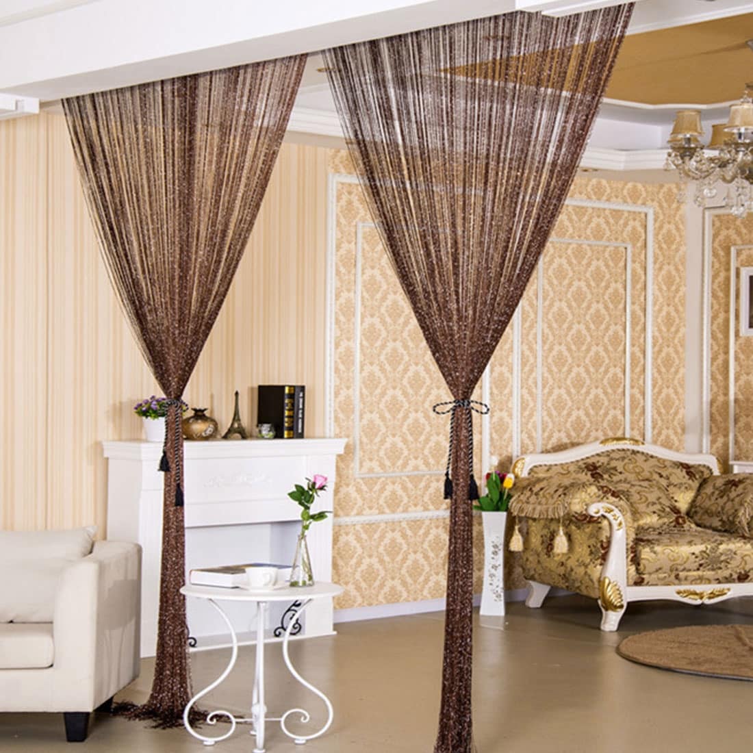 Glitter String Curtain Panel White 1 Pair 100cm x 200cm Easy to Fit