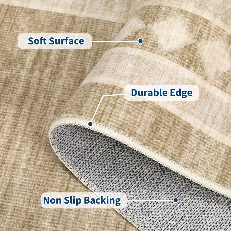 Modern Bordered Rug Non Slip Low Pile Area Rugs for Living Room, Machine Washable Area Rugs Soft Throw Rugs