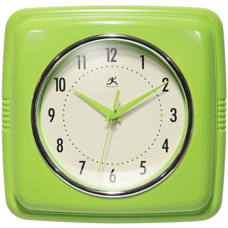 Infinity Instruments Retro 9.25-inch Square Wall Clock - 9.25 x 1.875 x 9.5 - Apple Green