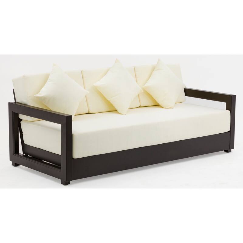 SAFAVIEH Couture Montford Brazilian Teak 3-Seat Bench - 77"W x 36"D x 27"H - Black/White