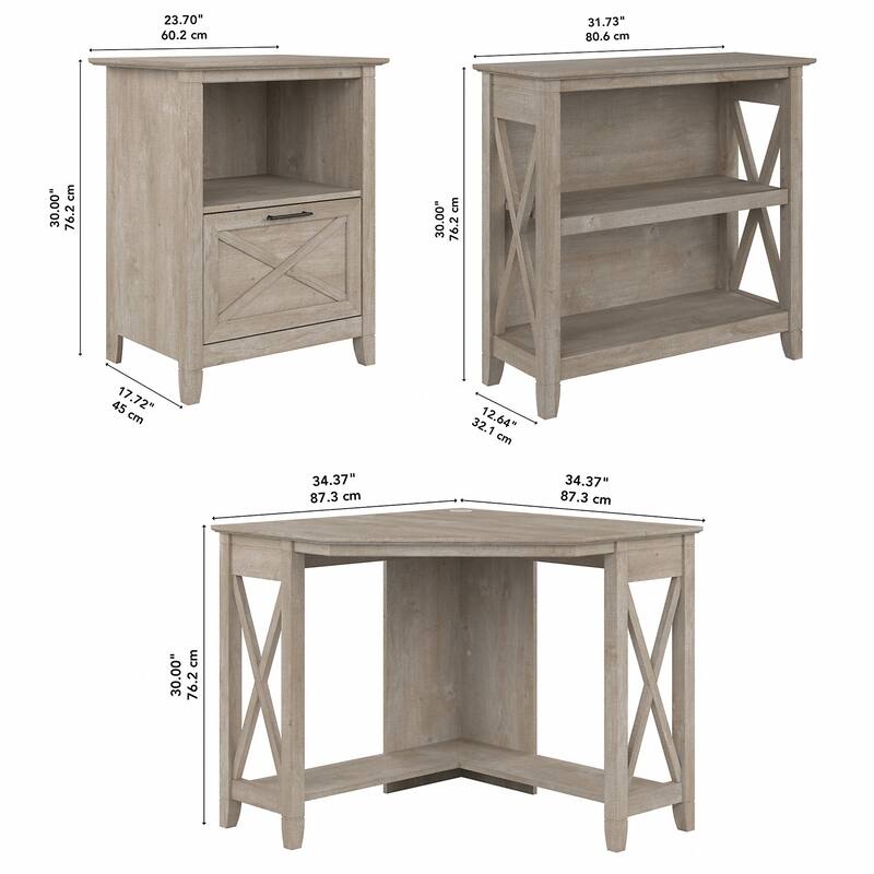 Key West Corner Desk with Bookcase and File Cabinet by Bush Furniture