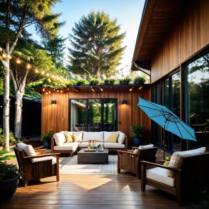 9Ft Patio Market Umbrella with 32 LED Round Solar
