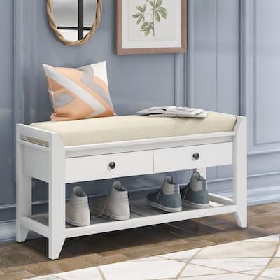 39" Modern Versatile Entry Upholstered Storage Bench with Shoe Rack and Drawers