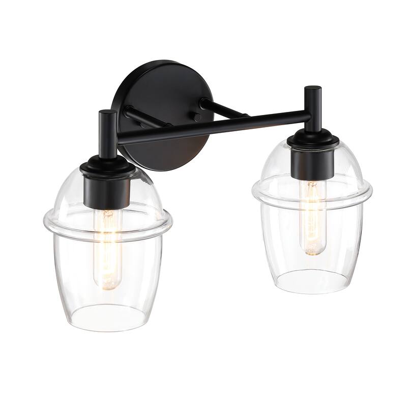 Summer Jazz 16 in. 2-Light Matte Black Vanity Light with Clear Glass Shades for Bathrooms