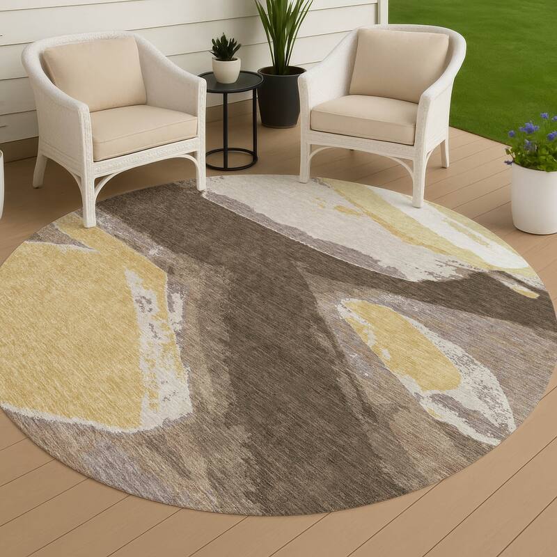 Machine Washable Indoor/ Outdoor Modern Cheney Chantille Rug - Chocolate - 8' x 8'